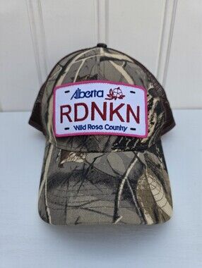 RDNKN Alberta Licence Plate Trucker Cap Camo Green Pink